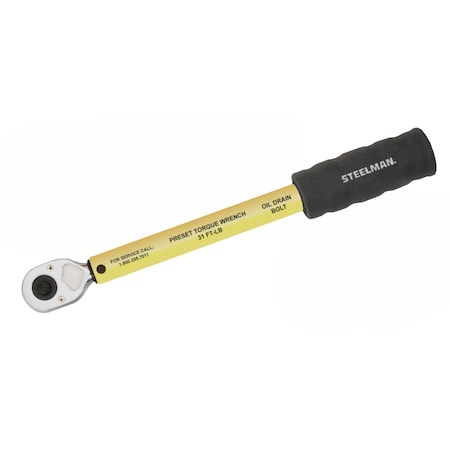 3/8'' Drive Pre-Set 31 ft-lb Yellow Handled Drain Plug Servicing Torque Wrench -  STEELMAN, 95338